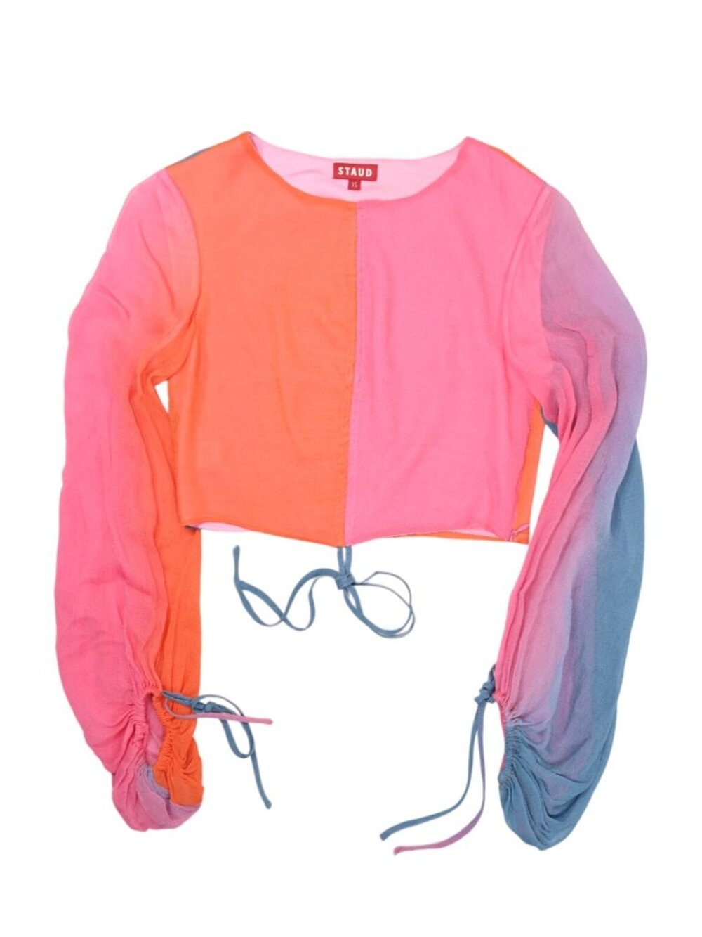 STAUD Blossom Colorblock Crop Top In Pink/Orange